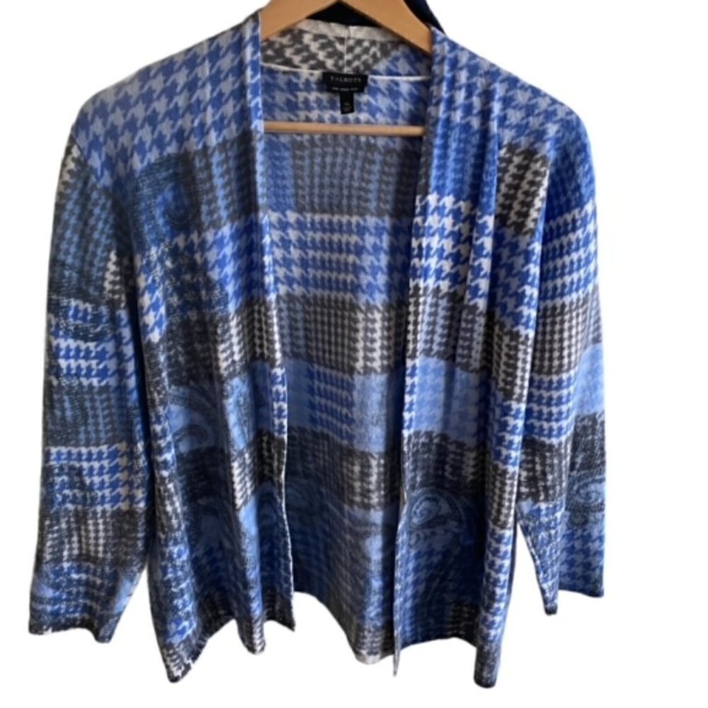 Talbots Blue Merino Wool Open Front Cardigan Sweater XLarge